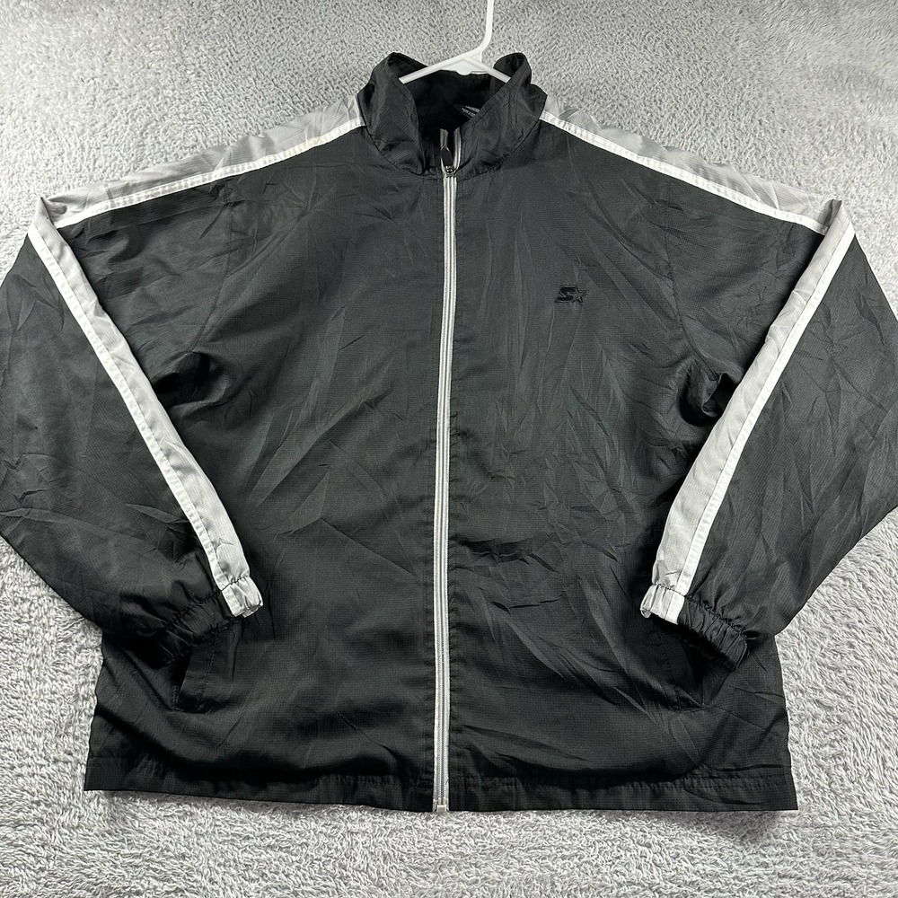 Starter Windbreaker Jacket Mens Medium Black Full Zip Lightweight Pockets